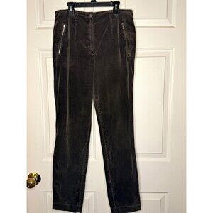 Vanilia Brown Corduroy Cotton Straight-Leg Pants Pockets Mid Rise zipper pockets